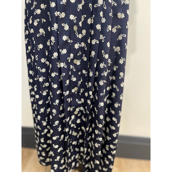 Liz Claiborne VTG Navy & White Floral Button Front Midi Shirt Dress Size 4 90s - Picture 4 of 10